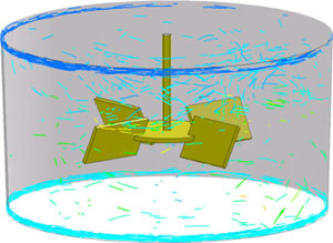図４　攪拌槽内流動解析結果例２（粒子軌跡線）