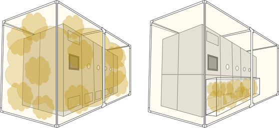 図2　粉じん暴露イメージ（左：全体暴露、右：部分暴露）